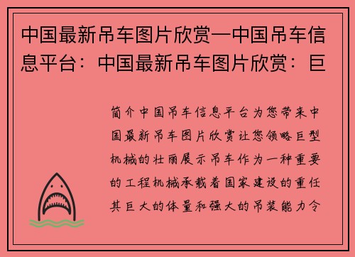 中国最新吊车图片欣赏—中国吊车信息平台：中国最新吊车图片欣赏：巨型机械壮丽展示